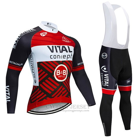2019 Cycling Jersey Vital Concept Red White Black Long Sleeve and Bib Tight